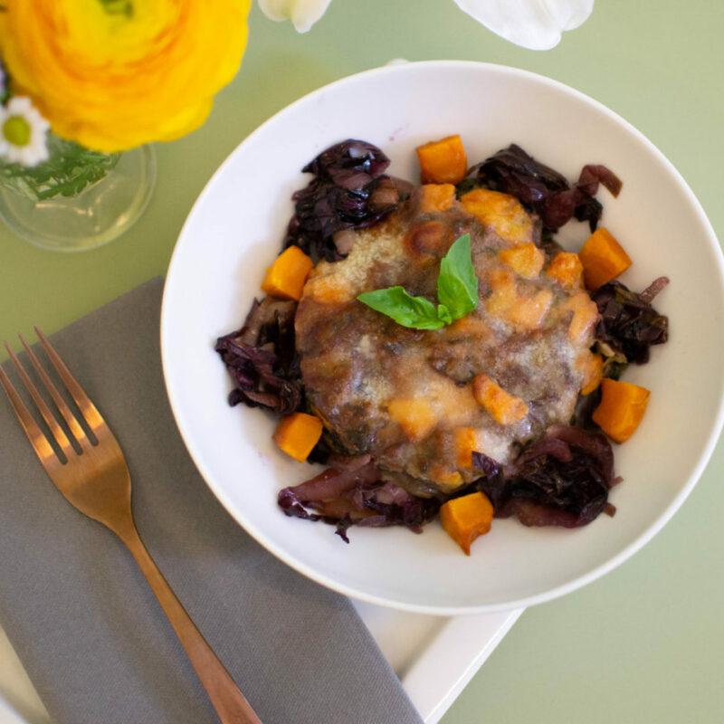 Lasagna radicchio rosso, taleggio e zucca